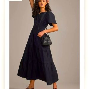 Anthropologie Somerset Maxi Dress - S - Black - Flowy Short Sleeve w/ Pockets!